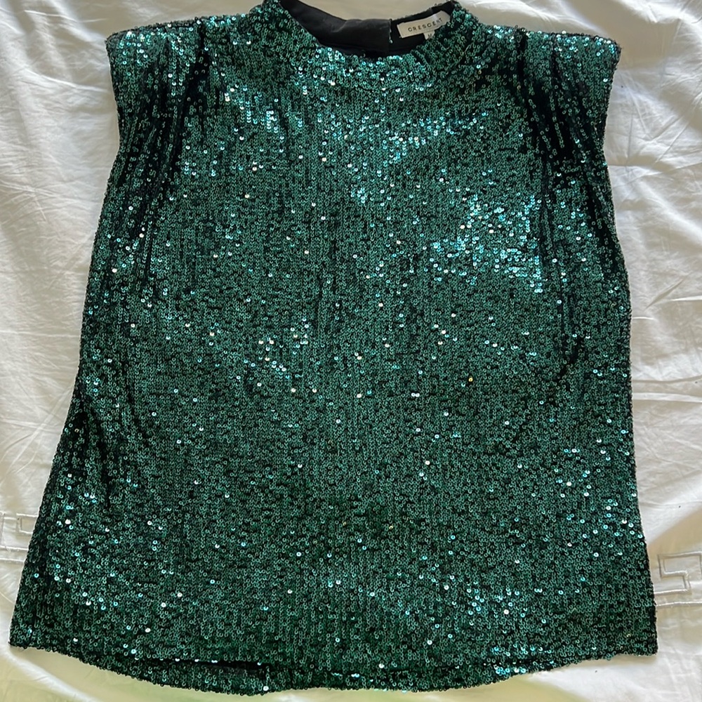 Crescent brand emerald green sequence, sleeveless top